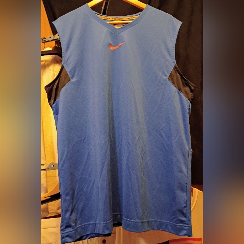 Vintage Nike Basketball Sleeveless Jersey XL Blue Orange Swoosh Dri-FIT Tank